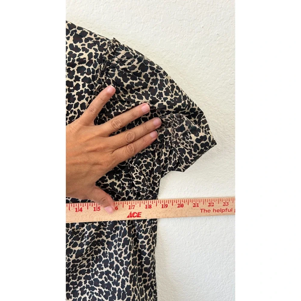 J.‎ Crew Preppy Leopard Print Cotton Puff Sleeve Ruffle Top Brown Tan Small